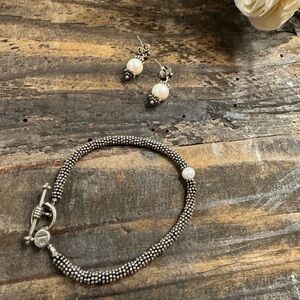 Laura Gibson Sterling Silver and Pearl Bracelet and Earring Set